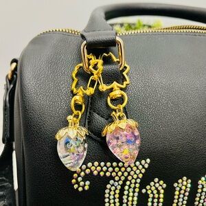 Set of 2 NEW Iridescent Strawberry Keychain/Bag Charms clear and clear pink